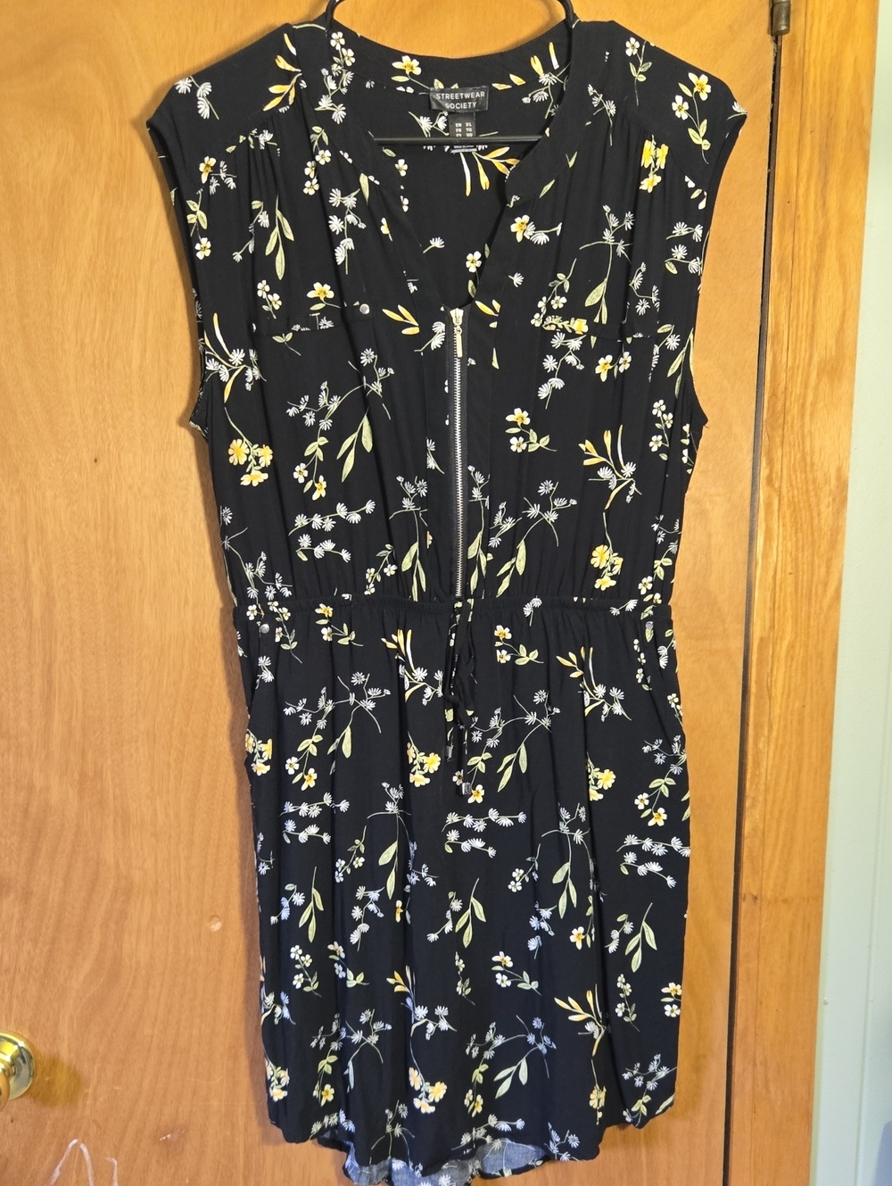 Streetwear Society Black Mini Dress with Yellow & White Floral Print
